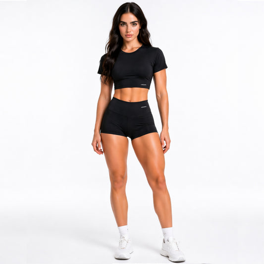 Conjunto Bella Fit- Blusa Cropped Suplex e Short Curto