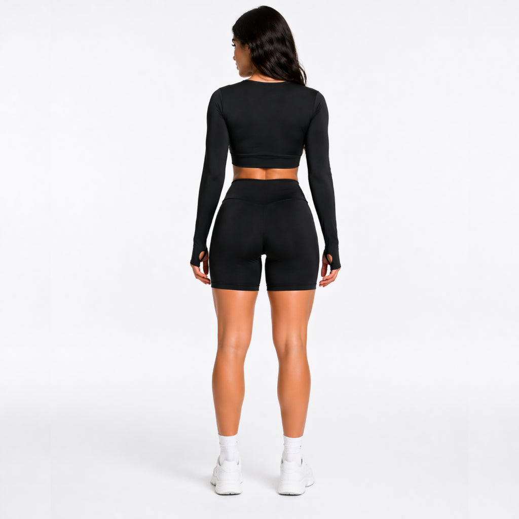 Conjunto Bella Top/Cropped Manga Longa + Bermuda Cicllista