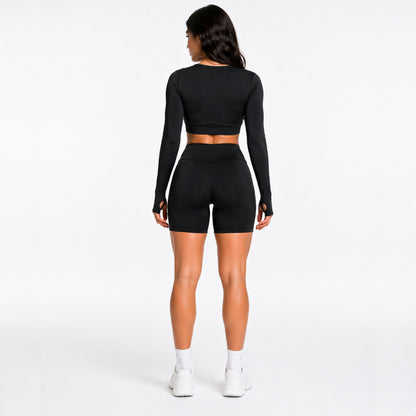 Conjunto Bella Top/Cropped Manga Longa + Bermuda Cicllista