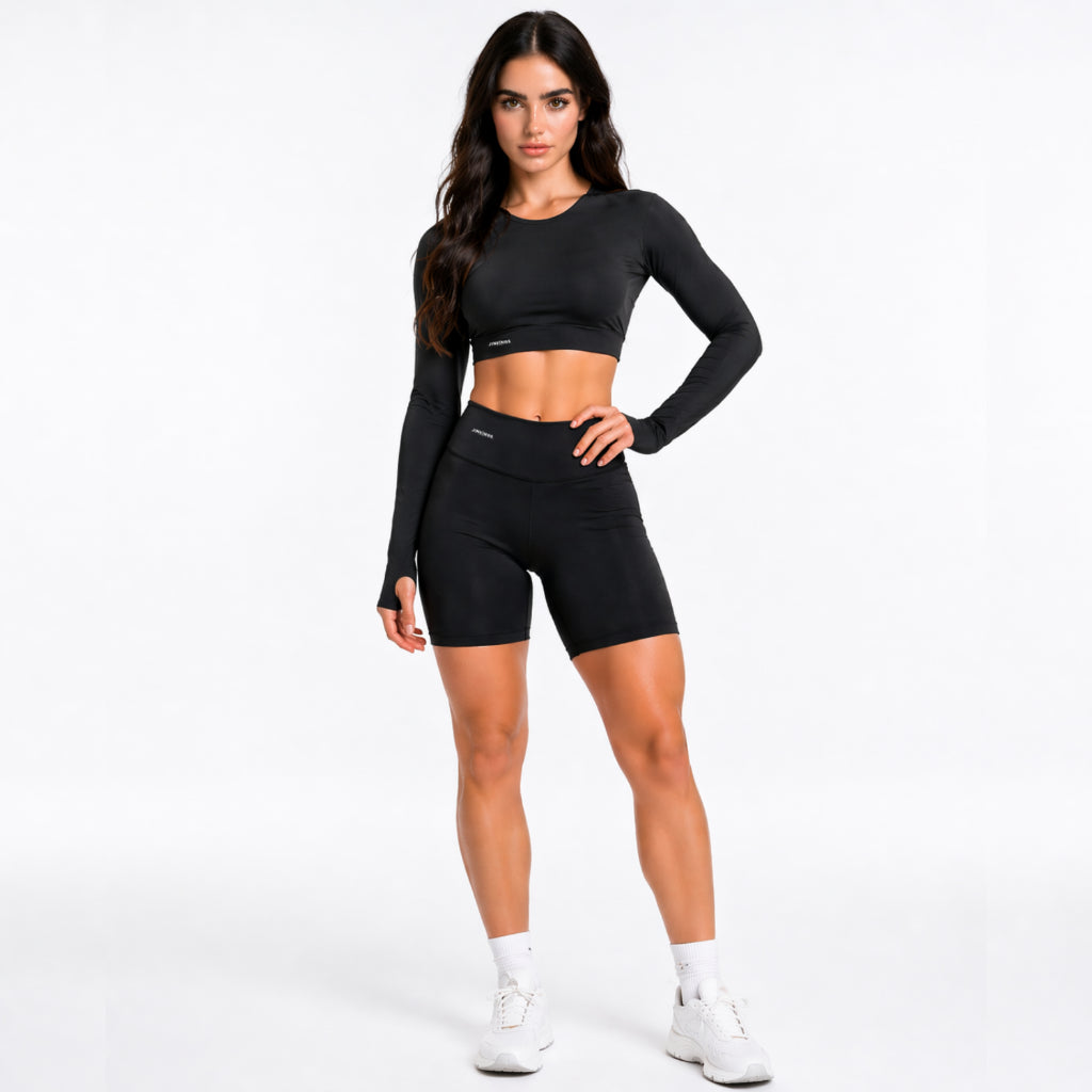 Conjunto Bella Top/Cropped Manga Longa + Bermuda Cicllista