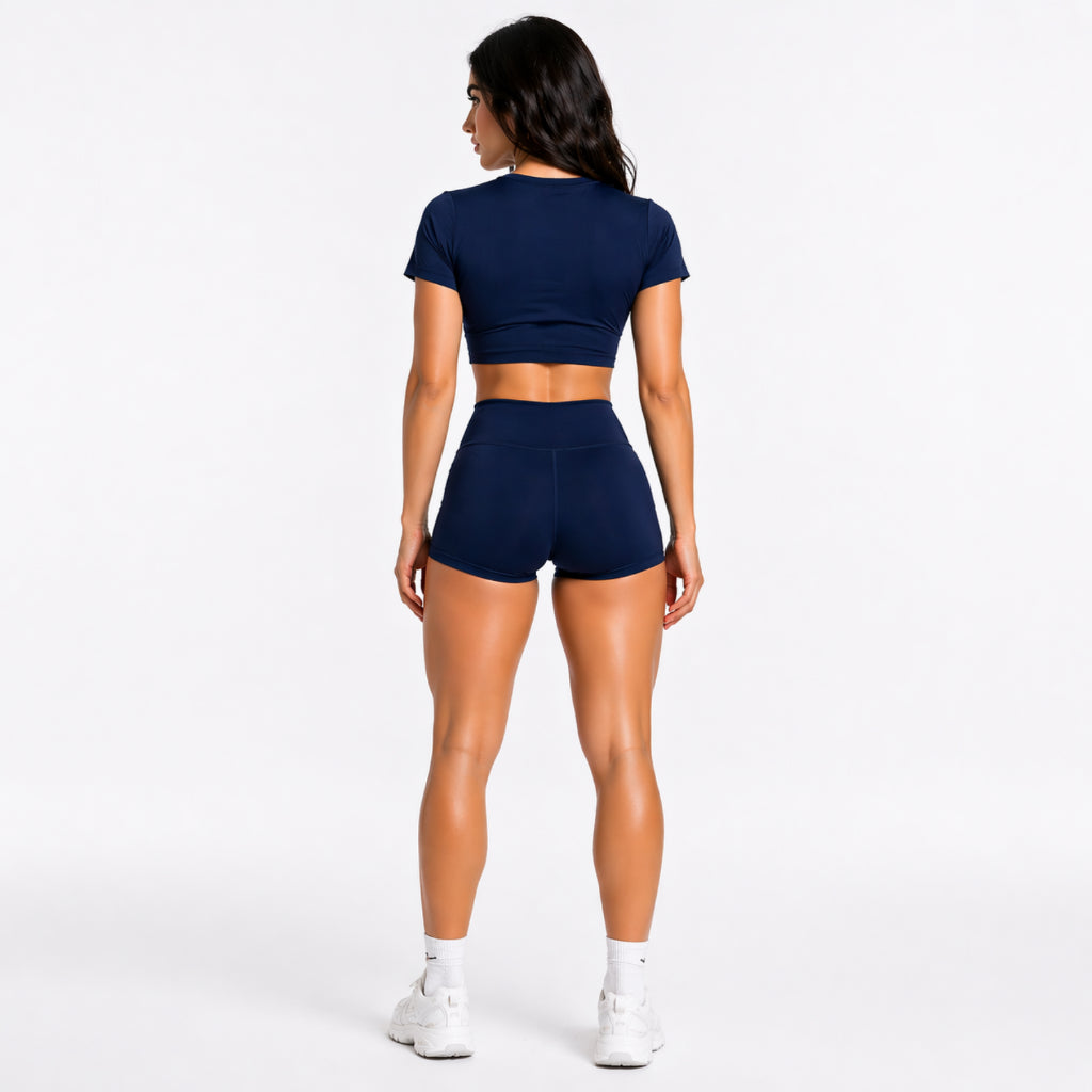 Conjunto Bella Fit- Blusa Cropped Suplex e Short Curto