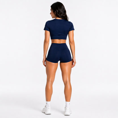 Conjunto Bella Fit- Blusa Cropped Suplex e Short Curto