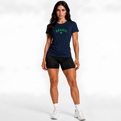 Conjunto Feminino Copa Brasil 2026 Camiseta Elanca Estilo Dryfit DTF Estampado Short Suplex Curto