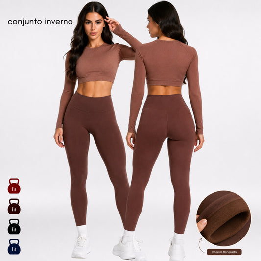 Conjunto de Inverno para Academia, Legging Flanelada + Top Manga Longa