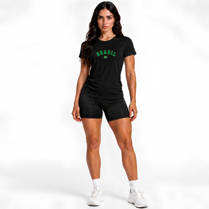 Conjunto Feminino Copa Brasil 2026 Camiseta Elanca Estilo Dryfit DTF Estampado Short Suplex Curto
