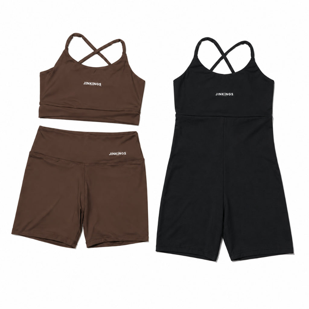 Conjunto Virginia + Macaquinho Alcinha- Top Multiformas, Short Curto e Macaquinho de Academia