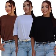 Kit 3 Camisetas Over Size Feminina Esportiva Casual Essencial Larga e Grande