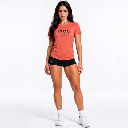 Conjunto Feminino Copa Brasil 2026 Camiseta Elanca Estilo Dryfit DTF Estampado Short Suplex Curto
