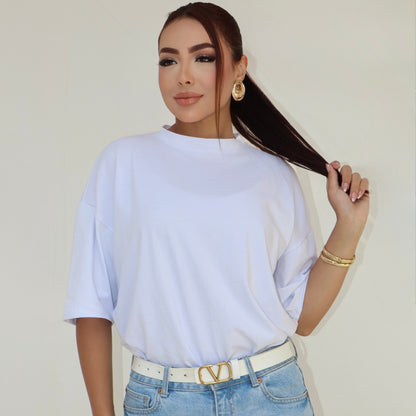 Camiseta Over Size Feminina Casual Básica Essencial Meia Manga Longa