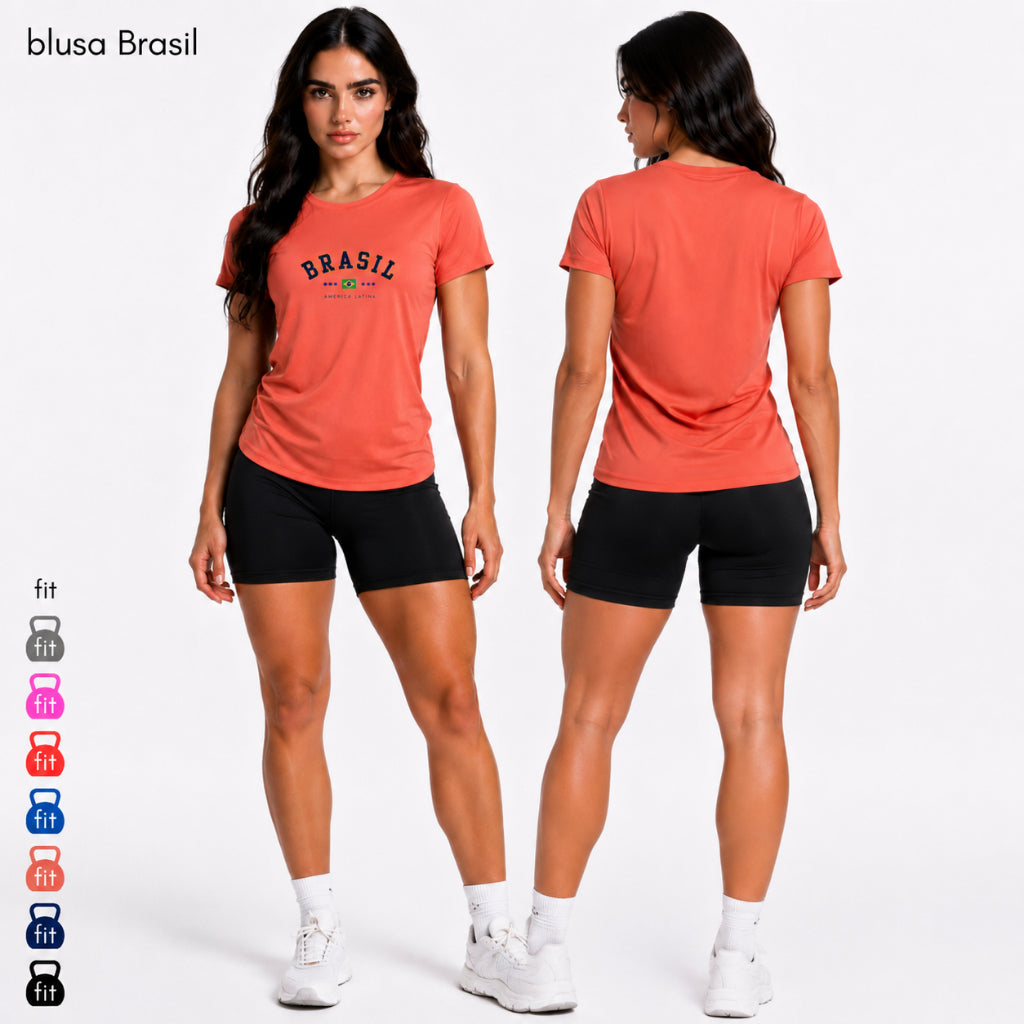 Conjunto Feminino Copa Brasil 2026 Camiseta Elanca Estilo Dryfit DTF Estampado Short Suplex Curto