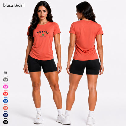 Conjunto Feminino Copa Brasil 2026 Camiseta Elanca Estilo Dryfit DTF Estampado Short Suplex Curto