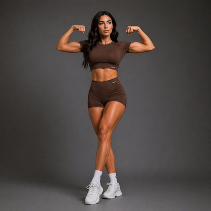Conjunto Bella Fit- Blusa Cropped Suplex e Short Curto