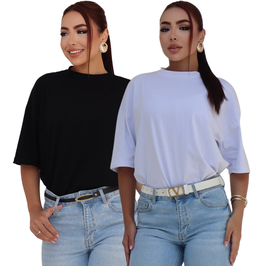 Kit 2 Camisetas Over Size Feminina Básico Essencial