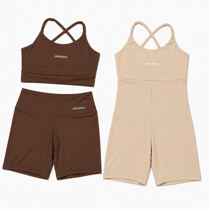 Conjunto Virginia + Macaquinho Alcinha- Top Multiformas, Short Curto e Macaquinho de Academia
