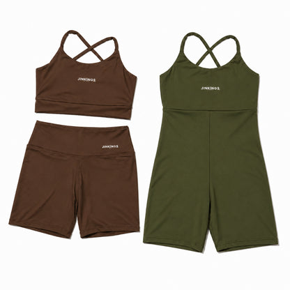Conjunto Virginia + Macaquinho Alcinha- Top Multiformas, Short Curto e Macaquinho de Academia
