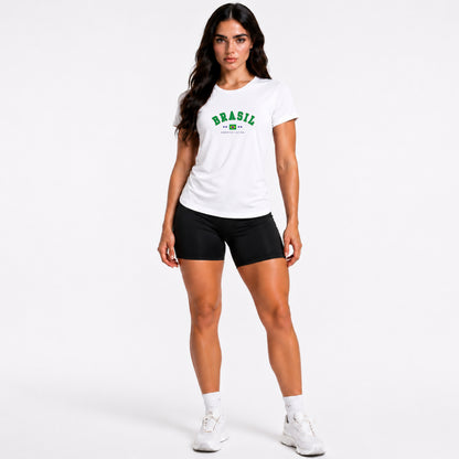 Conjunto Feminino Copa Brasil 2026 Camiseta Elanca Estilo Dryfit DTF Estampado Short Suplex Curto