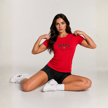 Conjunto Feminino Copa Brasil 2026 Camiseta Elanca Estilo Dryfit DTF Estampado Short Suplex Curto