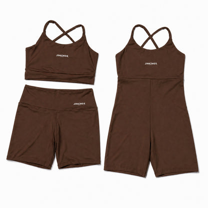 Conjunto Virginia + Macaquinho Alcinha- Top Multiformas, Short Curto e Macaquinho de Academia