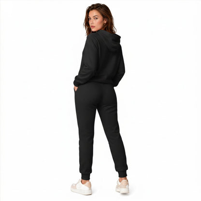 Conjunto de Moletom Feminino, Com Capuz, Com Bolso Canguru, Flanelado