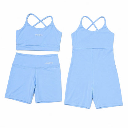 Conjunto Virginia + Macaquinho Alcinha- Top Multiformas, Short Curto e Macaquinho de Academia