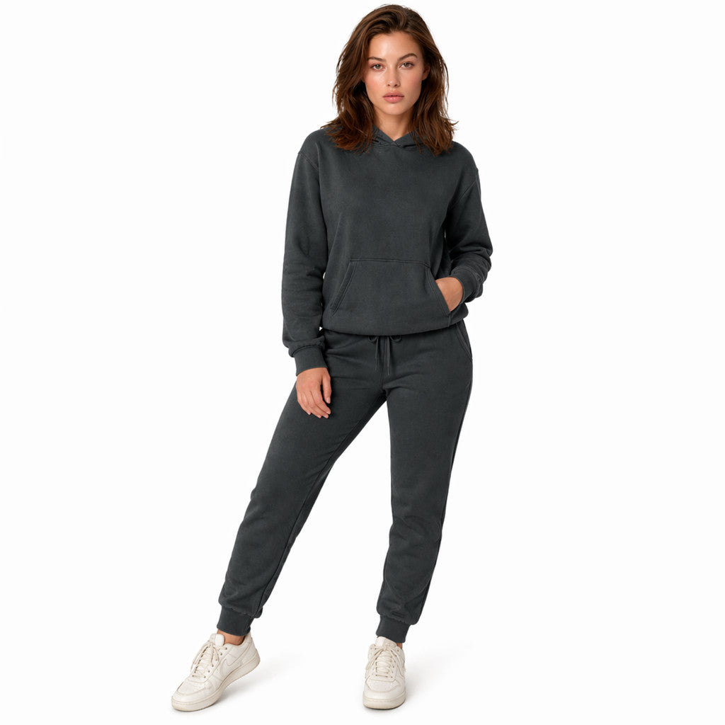 Conjunto de Moletom Feminino, Com Capuz, Com Bolso Canguru, Flanelado