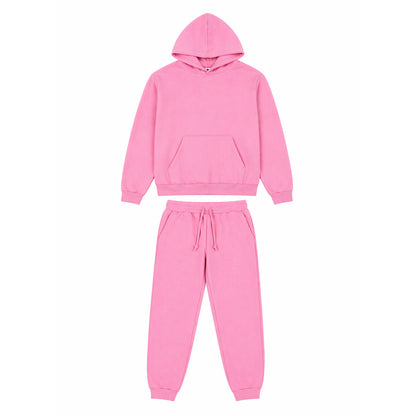 Conjunto de Moletom Feminino, Com Capuz, Com Bolso Canguru, Flanelado