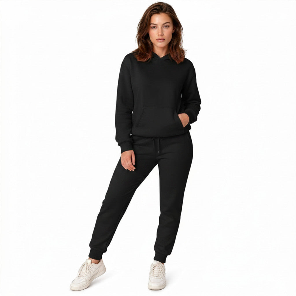 Conjunto de Moletom Feminino, Com Capuz, Com Bolso Canguru, Flanelado