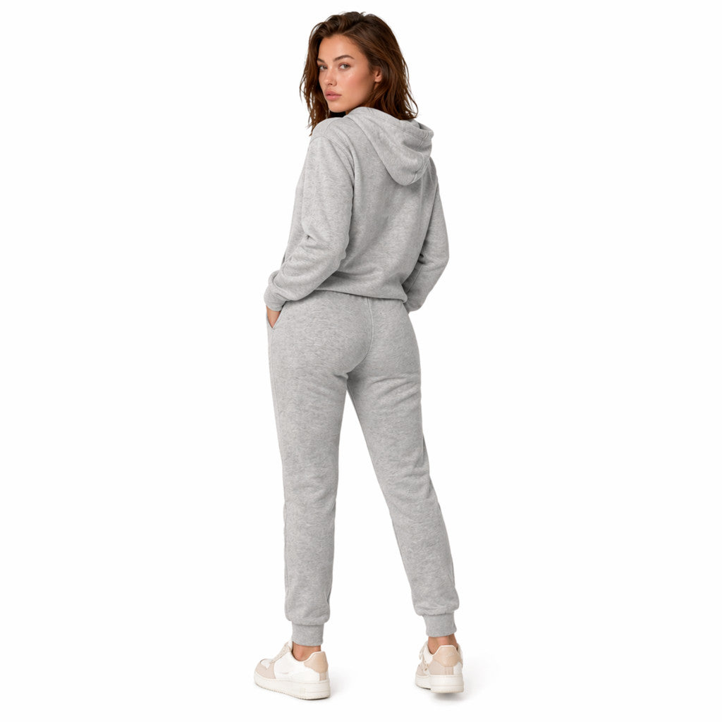 Conjunto de Moletom Feminino, Com Capuz, Com Bolso Canguru, Flanelado