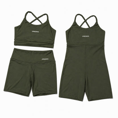 Conjunto Virginia + Macaquinho Alcinha- Top Multiformas, Short Curto e Macaquinho de Academia
