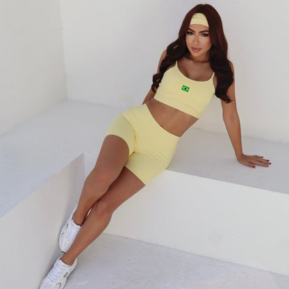 Conjunto Com Faixa Zero Transparência, Copa, Amarelo, Esportivo, Academia, Tecido Grosso, Feminino
