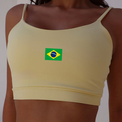 Conjunto Com Faixa Zero Transparência, Copa, Amarelo, Esportivo, Academia, Tecido Grosso, Feminino