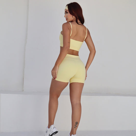 Conjunto Com Faixa Zero Transparência, Copa, Amarelo, Esportivo, Academia, Tecido Grosso, Feminino