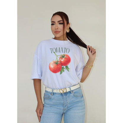 Camiseta Feminina Estampada Tomate Oversized