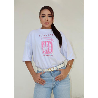 Camiseta Oversized Estampada Sardine 100% Poliéster Casual Streetwear