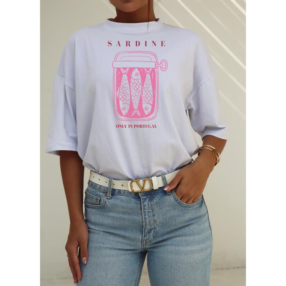 Camiseta Oversized Estampada Sardine 100% Poliéster Casual Streetwear