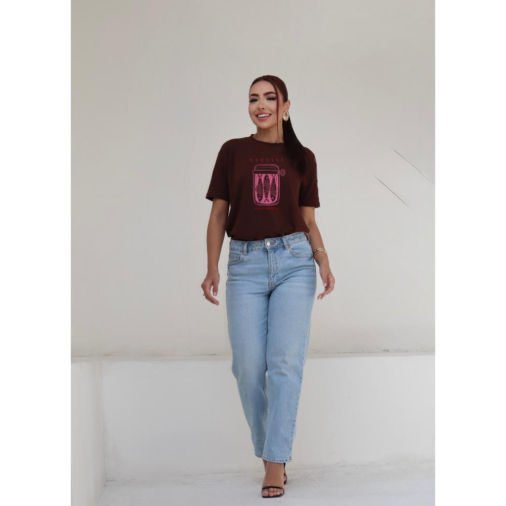 Camiseta Oversized Estampada Sardine 100% Poliéster Casual Streetwear
