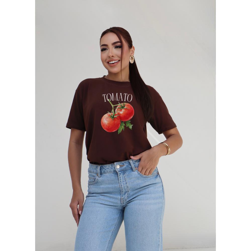 Camiseta Feminina Estampada Tomate Oversized