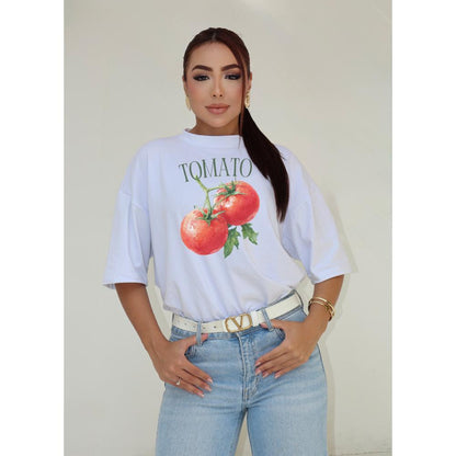 Camiseta Feminina Estampada Tomate Oversized