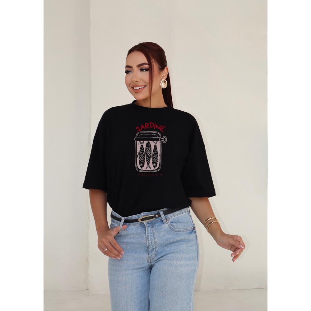 Camiseta Oversized Estampada Sardine 100% Poliéster Casual Streetwear
