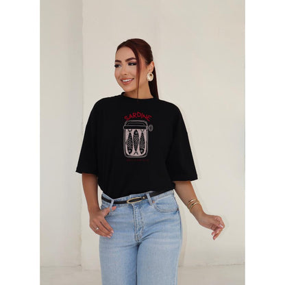Camiseta Oversized Estampada Sardine 100% Poliéster Casual Streetwear