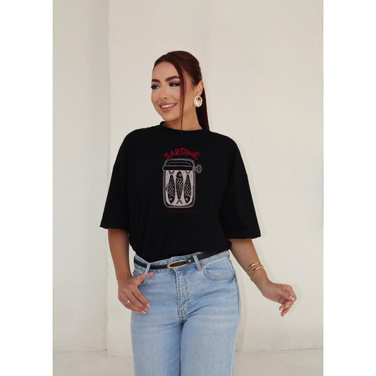 Camiseta Oversized Estampada Sardine 100% Poliéster Casual Streetwear