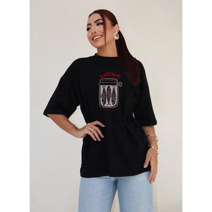 Camiseta Oversized Estampada Sardine 100% Poliéster Casual Streetwear